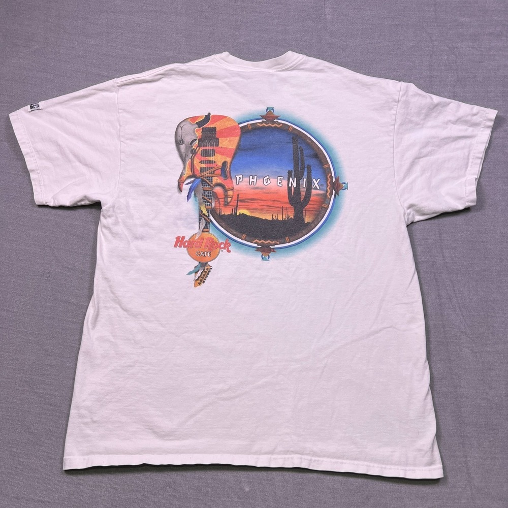 Vintage 90s‎ Hard Rock Cafe Mens White Phoenix Graphic Casual Heavy T-Shirt